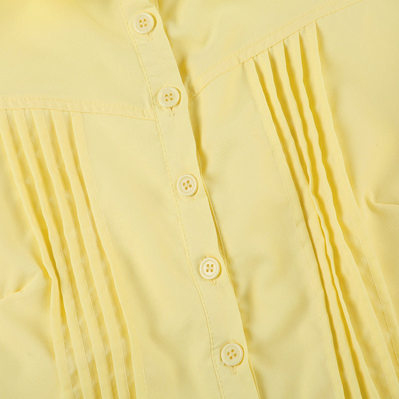 Elegant Collared Ruched White Blouse