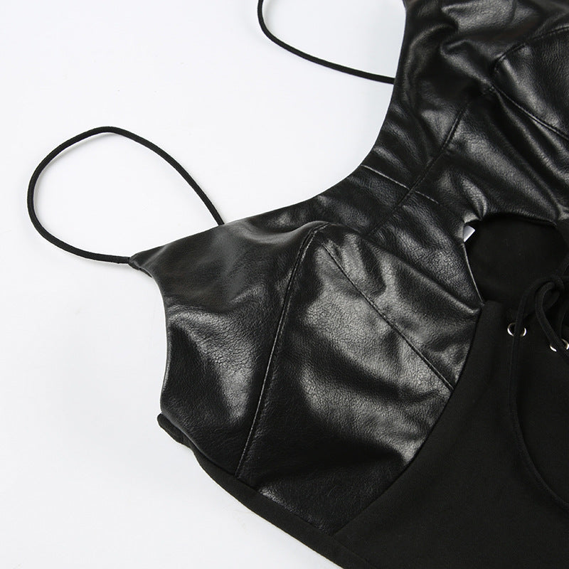 Cool Leather Cut - Out Lace - Up Cami Top