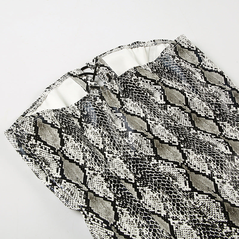 Spice Girl Snake - Print Lace - Up Bandeau Corset