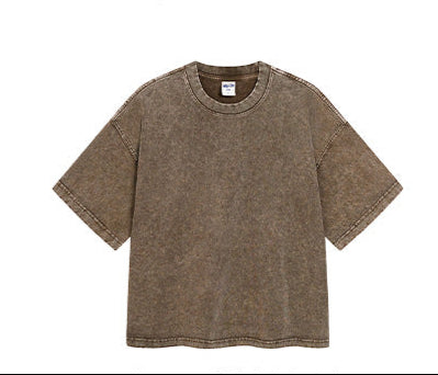 Loose-Fit Cropped Snow-Wash Distressed Essential T-Shirt