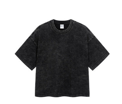 Loose-Fit Cropped Snow-Wash Distressed Essential T-Shirt