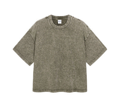 Loose-Fit Cropped Snow-Wash Distressed Essential T-Shirt