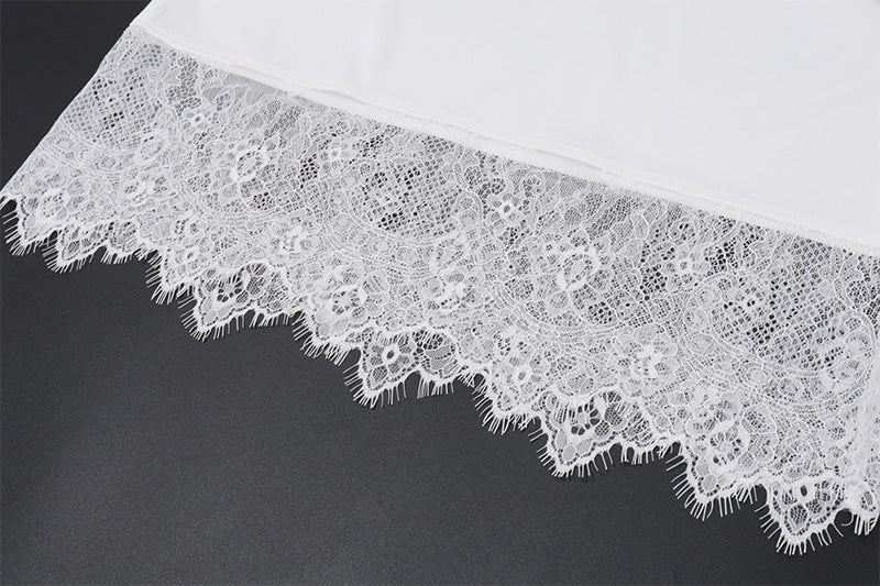 Halter Neck Lace - Trimmed Asymmetric Dress