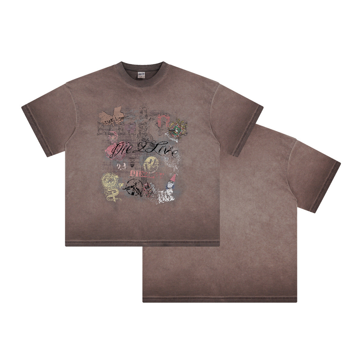 Printed Vintage Batik Faded Round-Neck T-Shirt