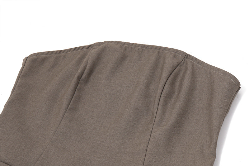 Bandeau Belted Pleated Dress