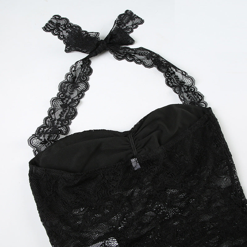 Lace Halter Sheer Corset Top