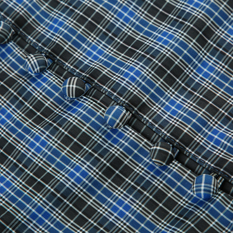 Vintage Plaid Puff - Sleeve Peplum Top