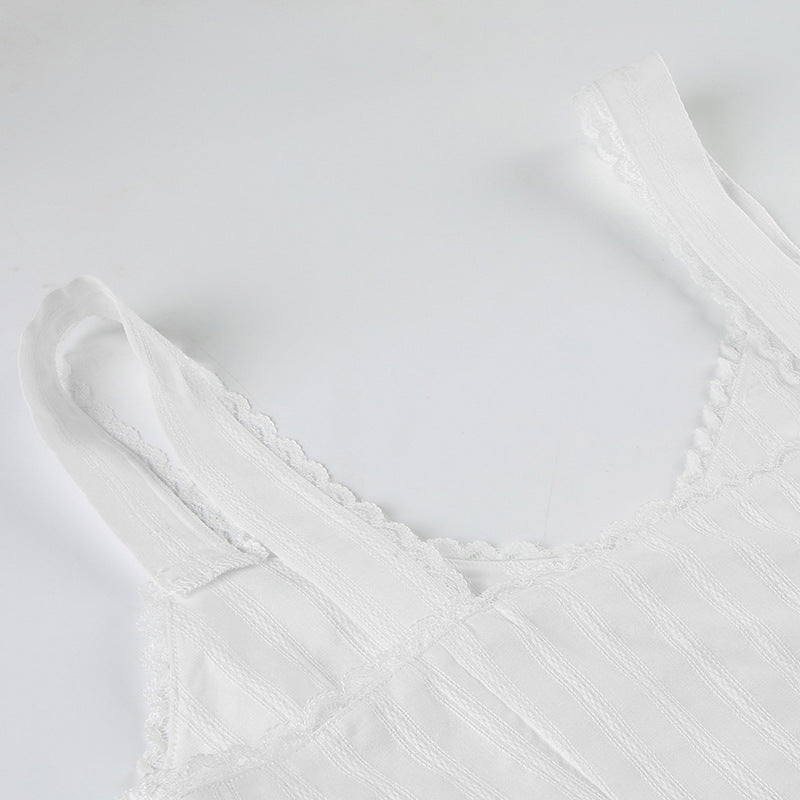 Lace - Trimmed Button - Down White Camisole Top