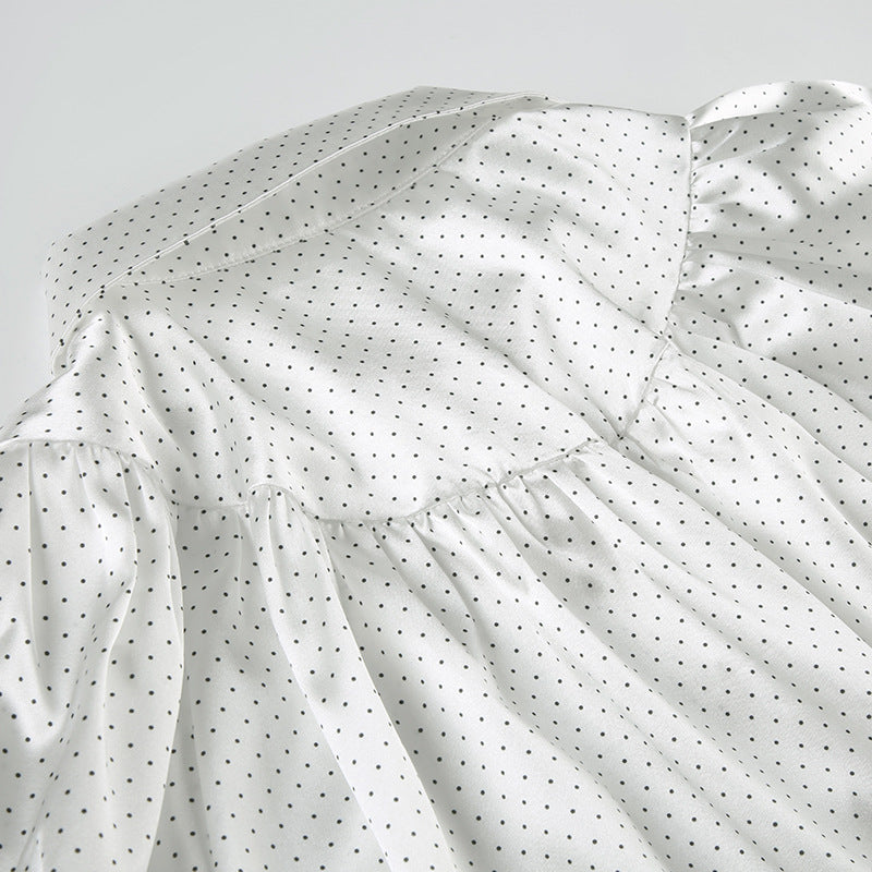 Vintage Polka Dot Satin Blouse with Belt