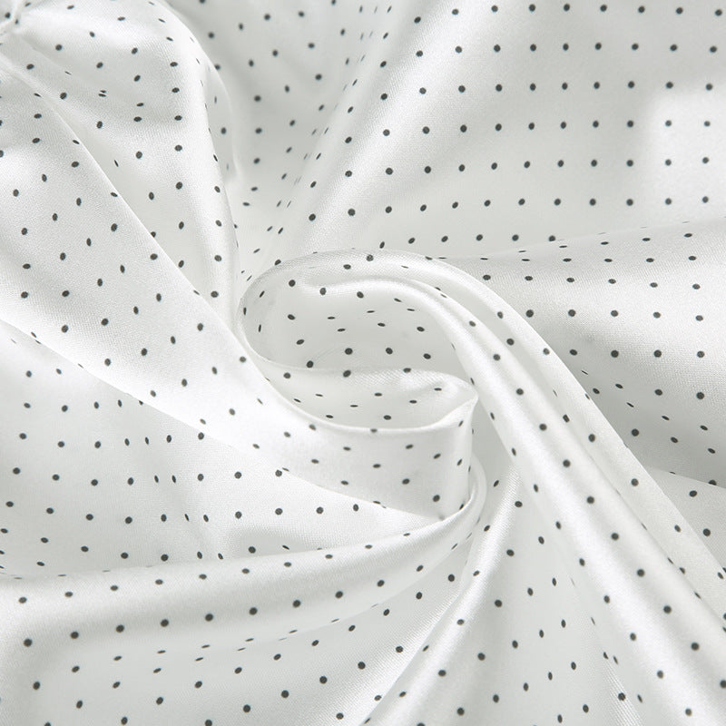 Vintage Polka Dot Satin Blouse with Belt