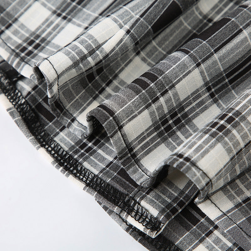 Vintage Plaid Puff - Sleeve Blouse with Ruffles