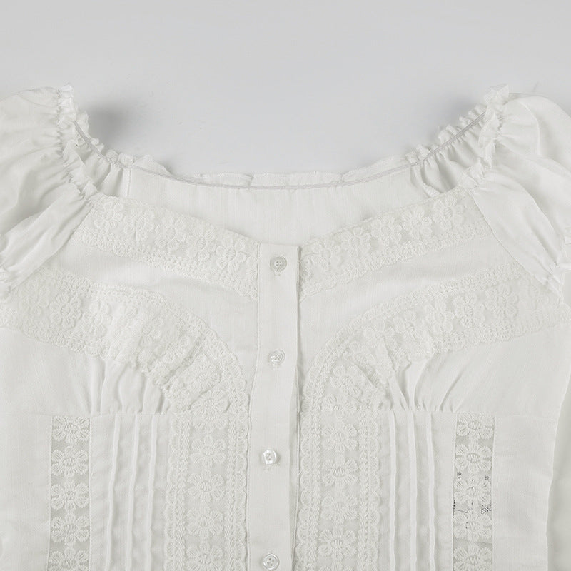 Lace - Trimmed Corset Top with Ruffled Sleeves