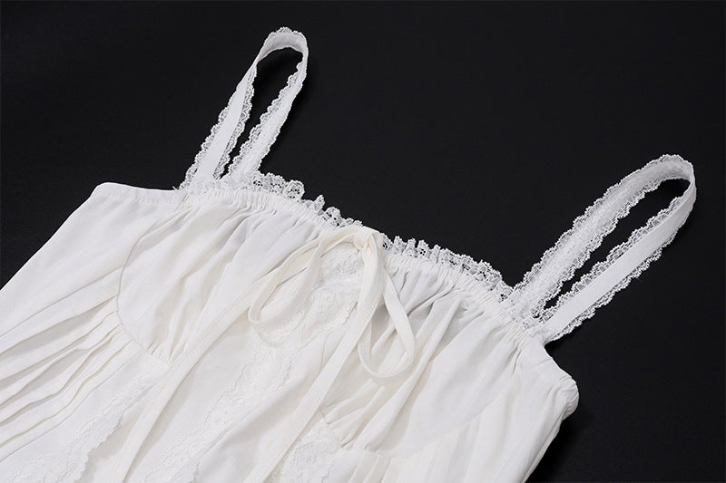 Lace - Trimmed Square - Neck Puff Dress