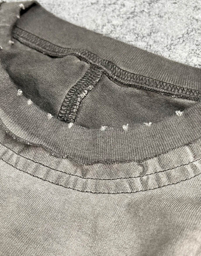 Reverse-Dyed Distressed Ripped Vintage Printed T-Shirt