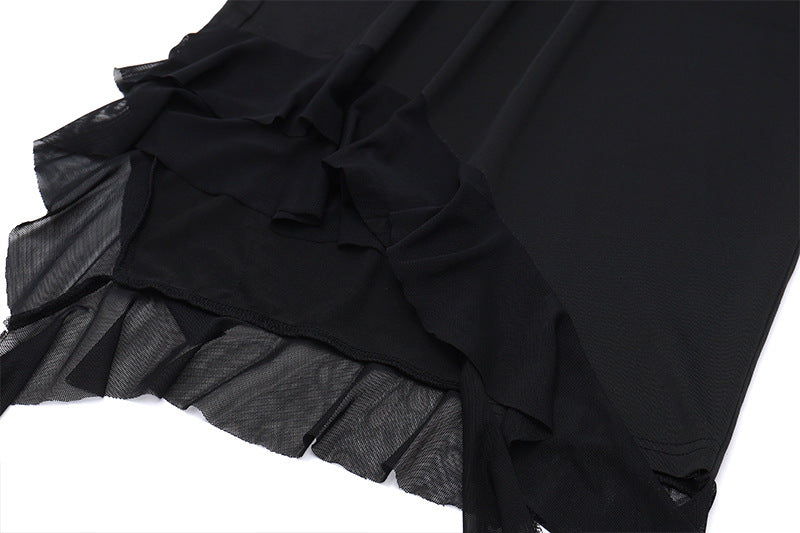 Halter Neck Ruffle Asymmetric Dress