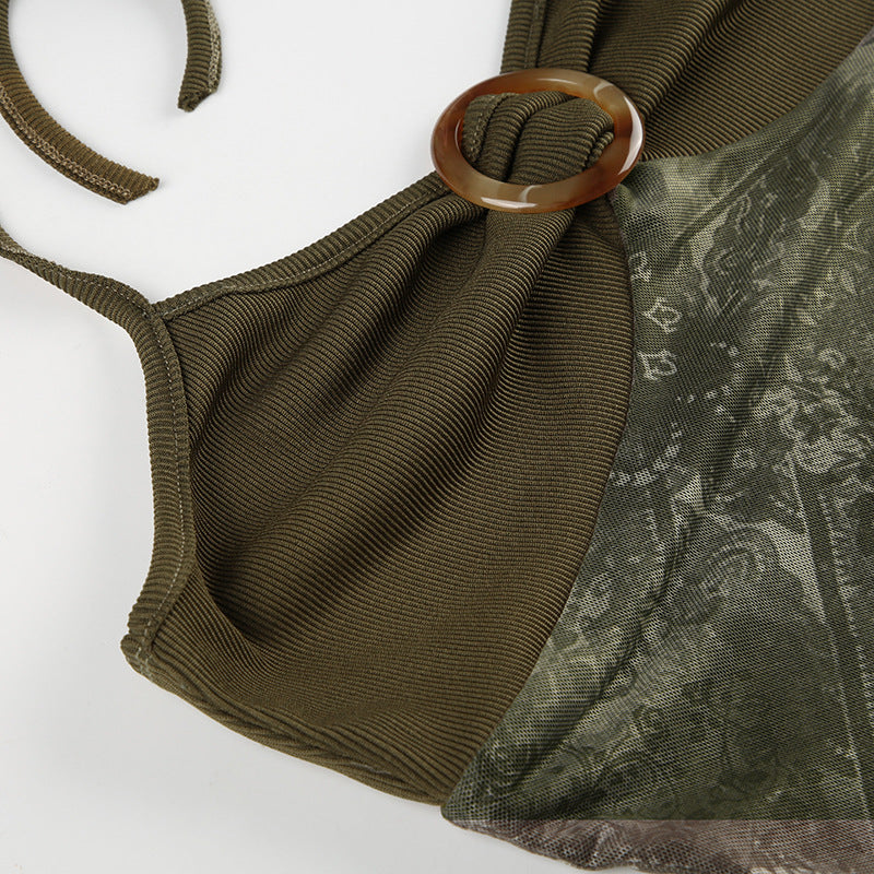 Vintage Halter Neck Printed Paneled Camisole