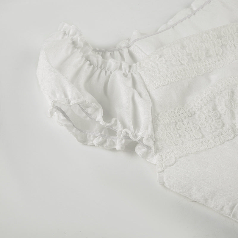 Lace - Trimmed Corset Top with Ruffled Sleeves