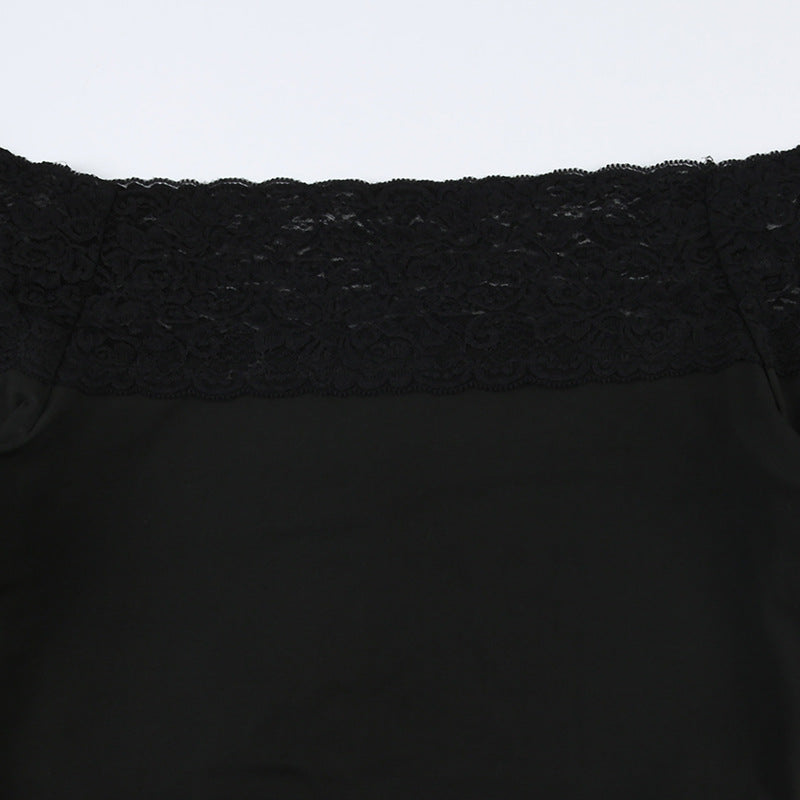 Lace Off - Shoulder Slim Fit Long - Sleeve Top