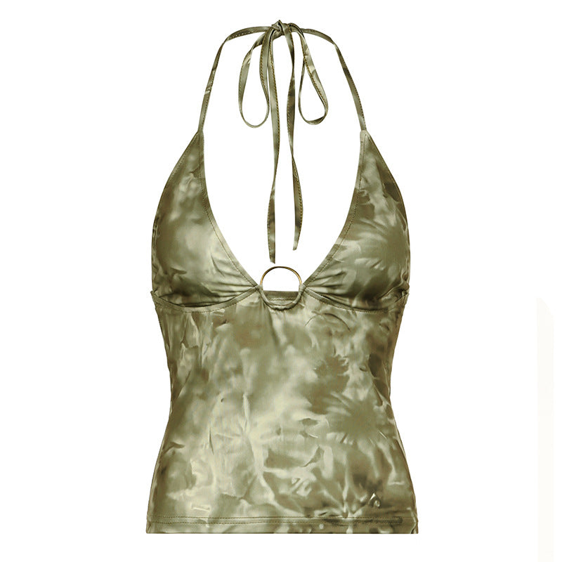 Spice Girl Tie - Dye Halter Deep - V Crop Top