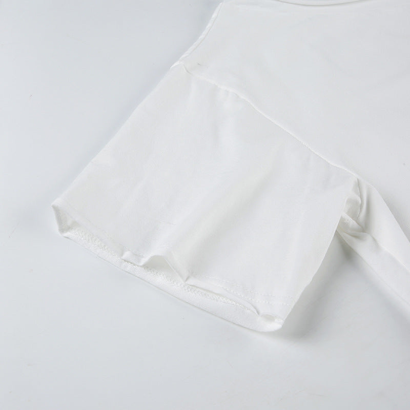 Cat - Printed Irregular Off - Shoulder Short - Sleeve T - Shirt