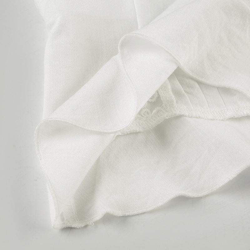 Lace - Trimmed Corset Top with Ruffled Sleeves