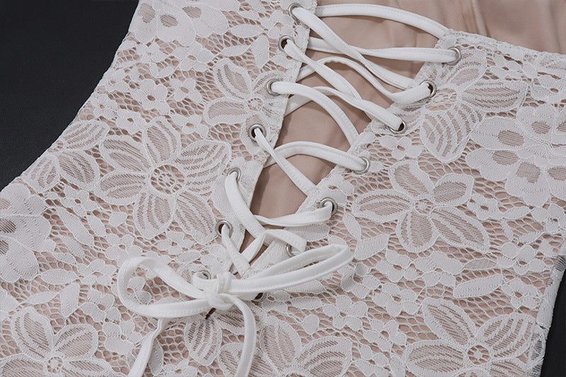 Lace Bandeau Asymmetric Mini Dress