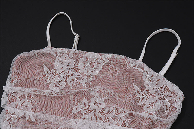 Lace Sheer - Sleeve Waist - Cinched Maxi Dress