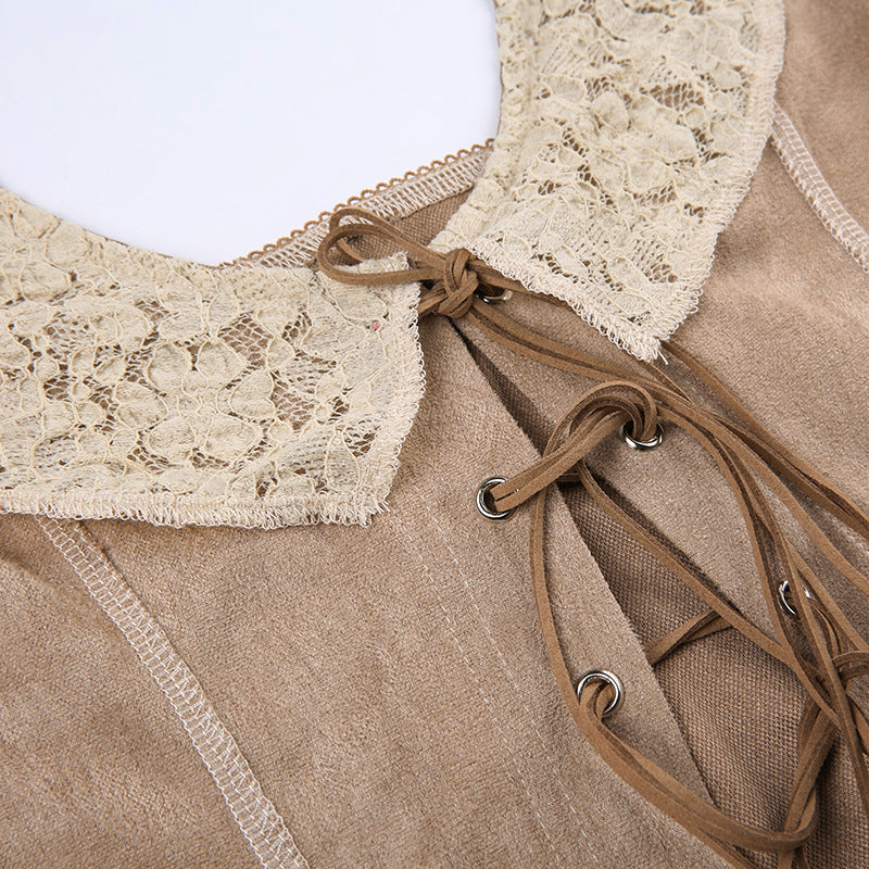 intage Lace - Collar Fringe - Tied Suede Vest