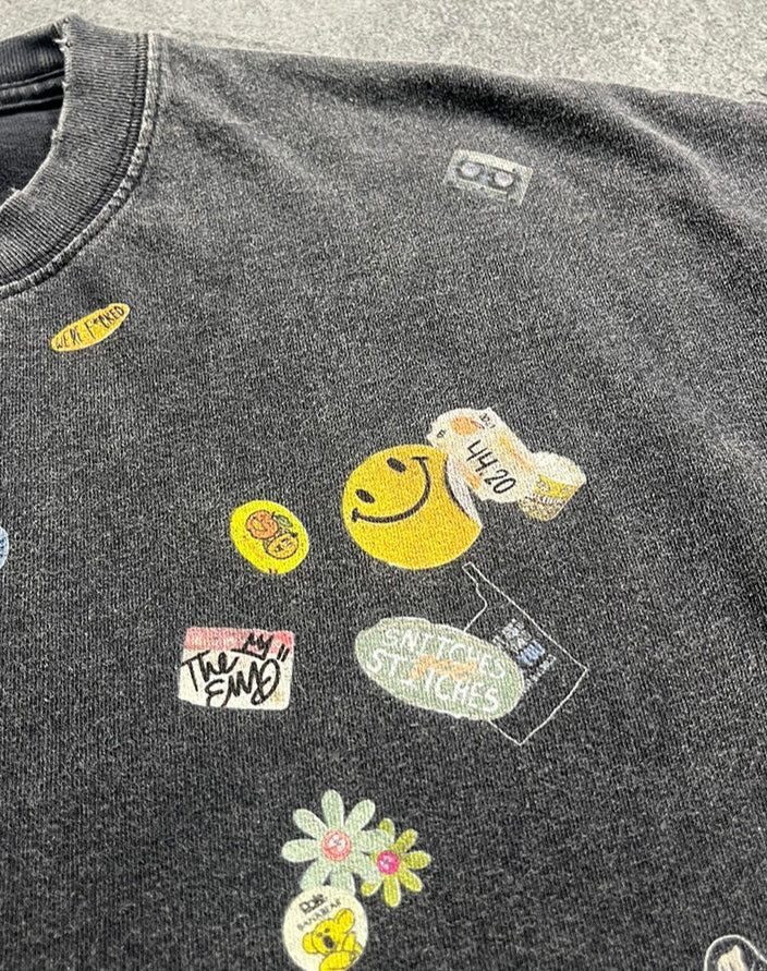 Fun & Stylish Washed Distressed Printed Short-Sleeve T-Shirt