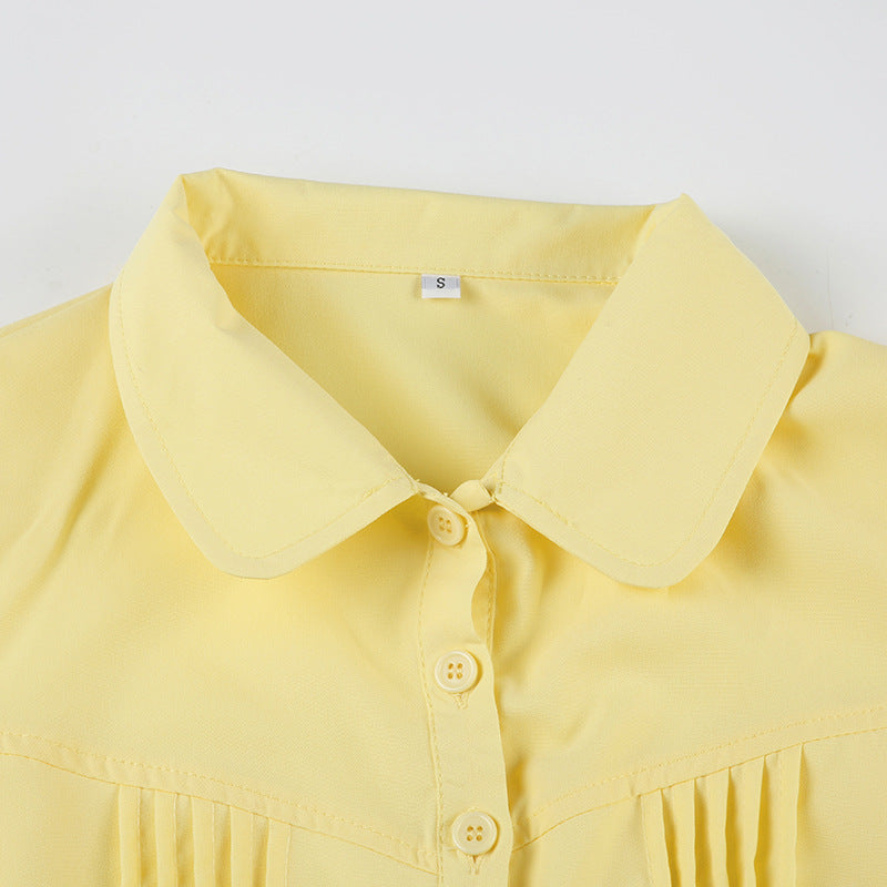 Elegant Collared Ruched White Blouse