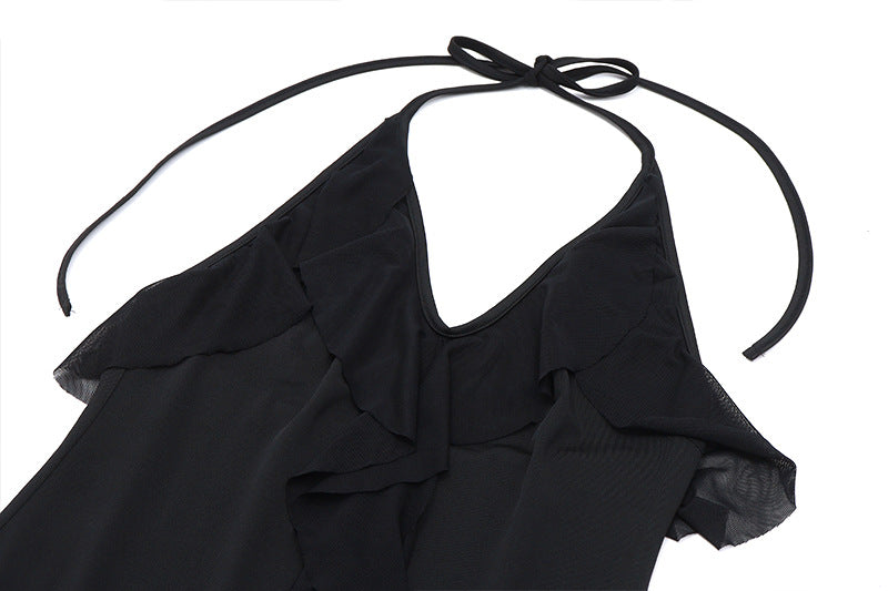 Halter Neck Ruffle Asymmetric Dress