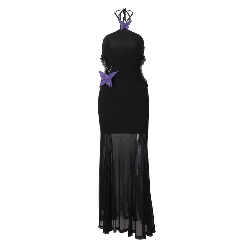 Night Elf Butterfly Halter Maxi Dress