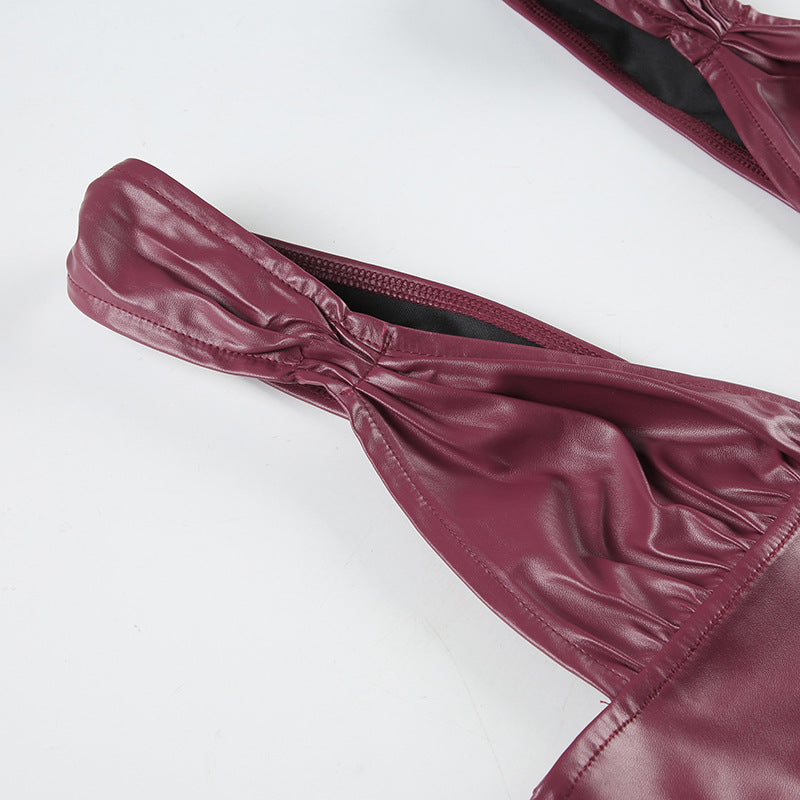 Crimson Pleated Leather Vest