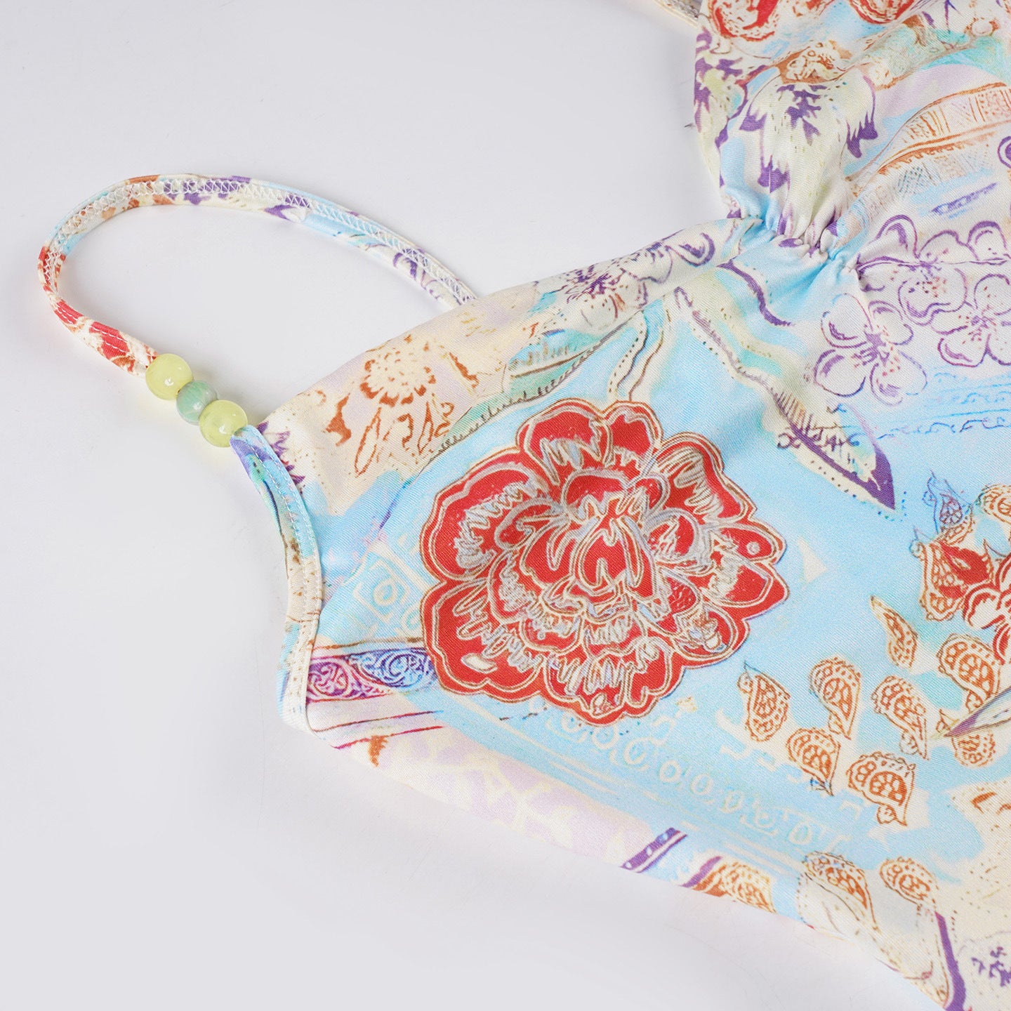 Romantic Printed Beaded - Strap Corset Top