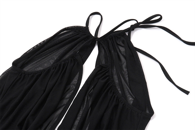 Sheer Halter Neck Ruched Bodycon Dress