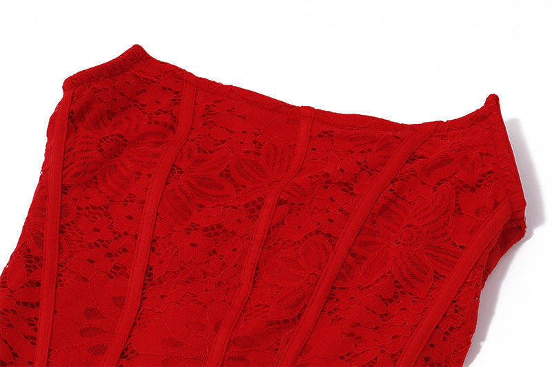 Lace Bandeau Asymmetric Mini Dress