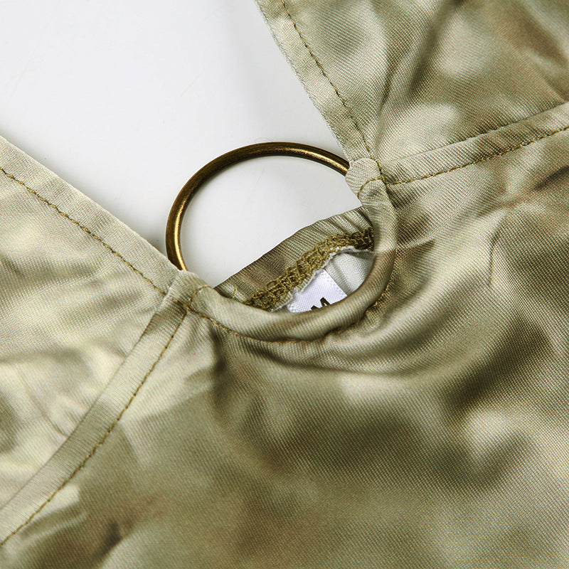 Spice Girl Tie - Dye Halter Deep - V Crop Top