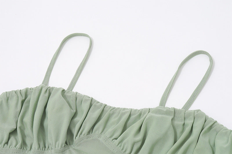 Mint Green Spaghetti Strap Ruched Two - Piece