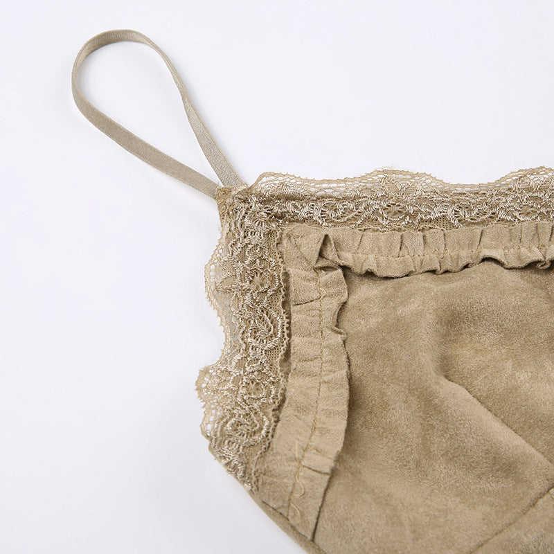 Vintage Lace Cross V - Neck Halter Corset