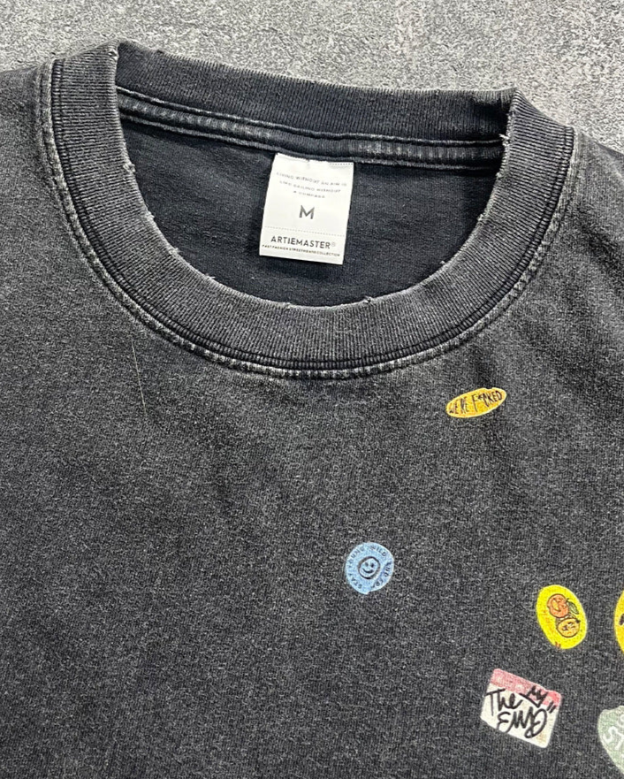 Fun & Stylish Washed Distressed Printed Short-Sleeve T-Shirt