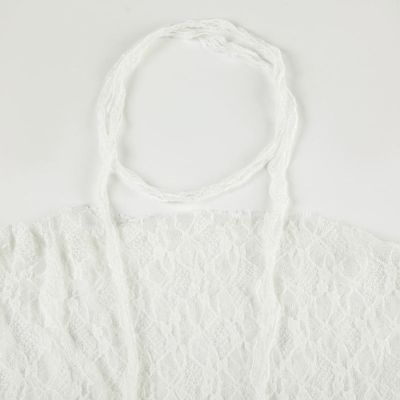 Sweet Lace Halter Off - Shoulder Crop Top