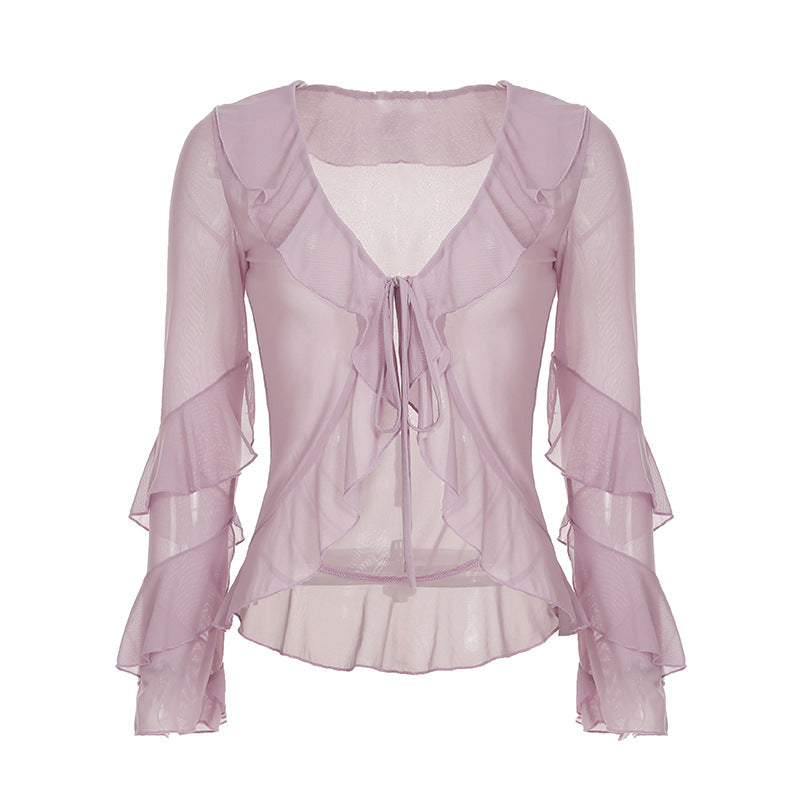 Sheer Ruffled Tie - Front Chiffon Top