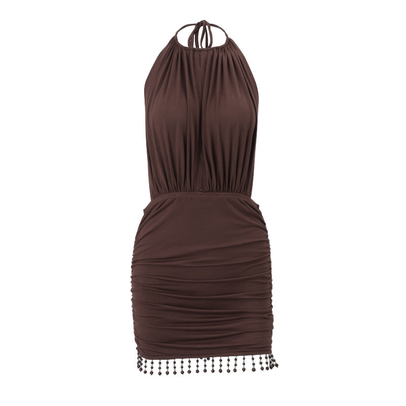 Halter Neck Rhinestone Fringe Bodycon Dress