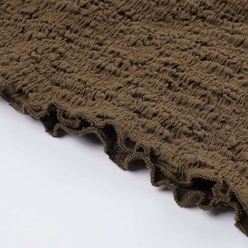 French - style Lace Tie - Waist Ruched Top