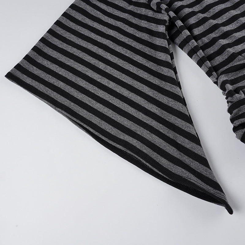 Romantic Striped Off - Shoulder Flared - Sleeve Crop Top