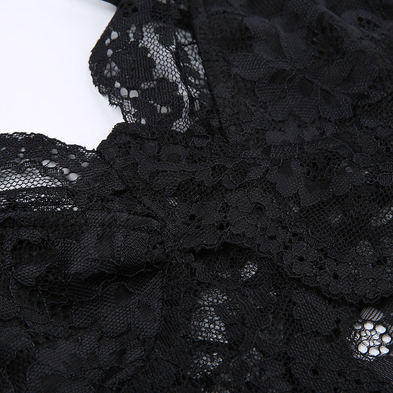 Dark - Tone Lace - Paneled Halter Corset Top