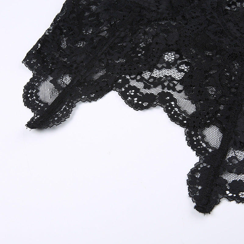 Dark - Tone Lace - Paneled Halter Corset Top