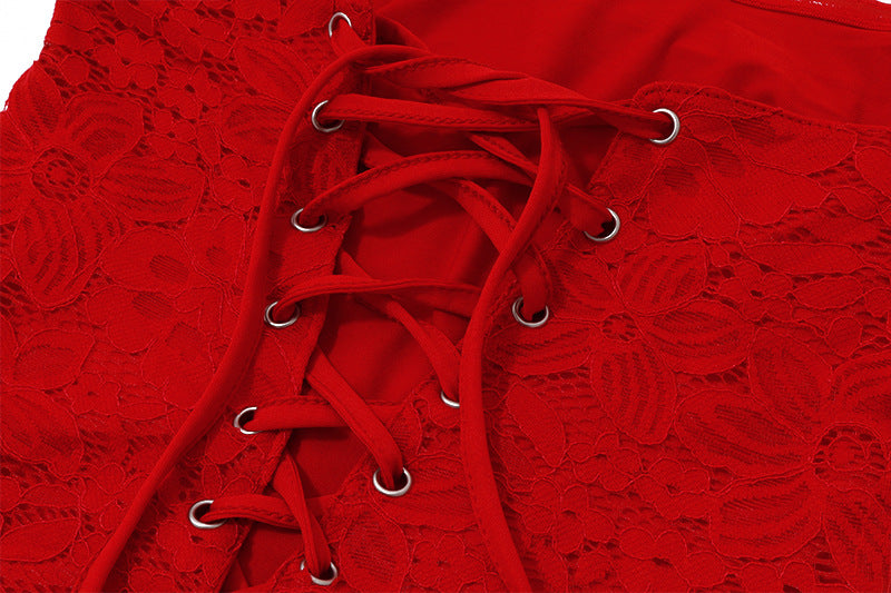 Lace Bandeau Asymmetric Mini Dress