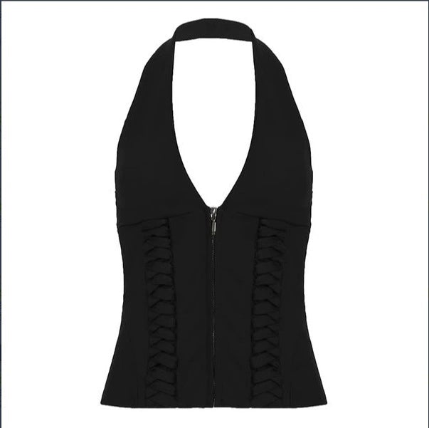 Deep - V Halter Lace - Up Corset Top
