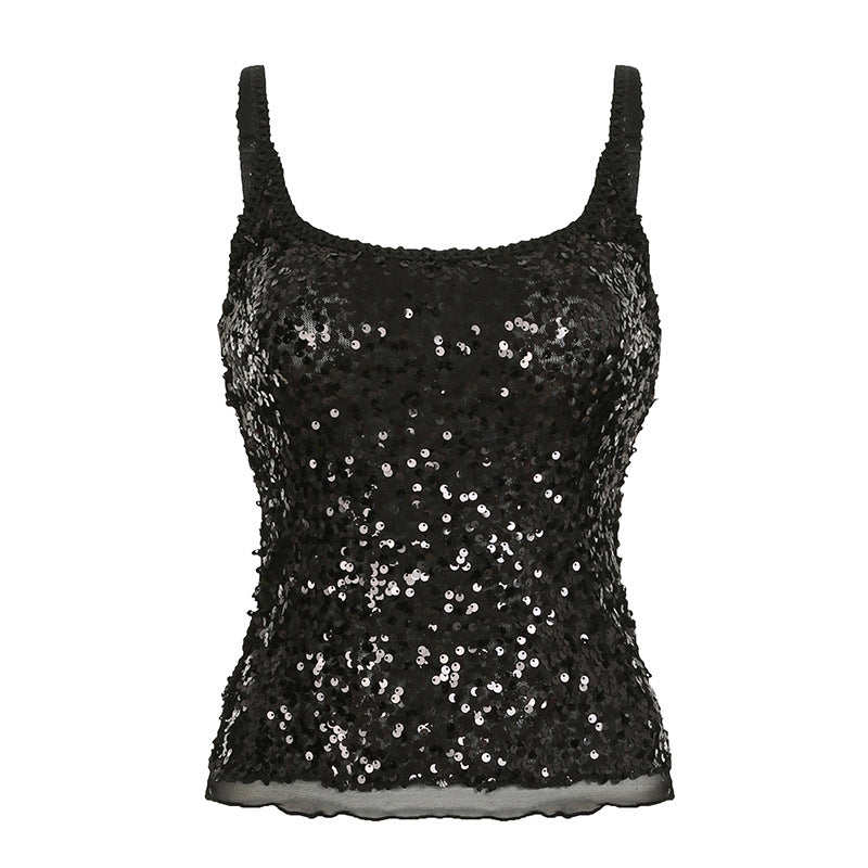 Sexy Sheer Sequin Cami Top